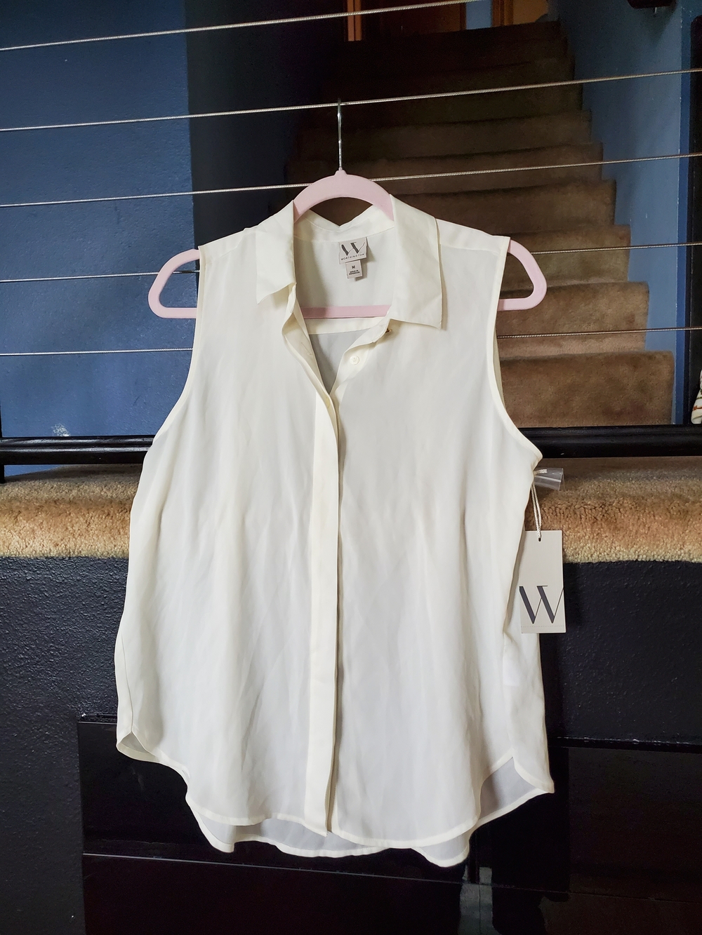 Worthington Cream Sleeveless Button-Down Collared Tank